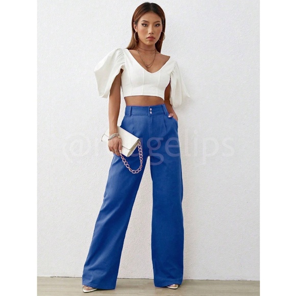 Cotton Blue Wide Leg High Waist Pants Light Denim Non-Stretchy - Picture 2 of 6